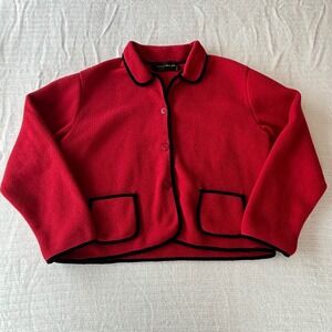 Vintage Harris / Wallace Red Fleece Jacket with Black Velvet Trim